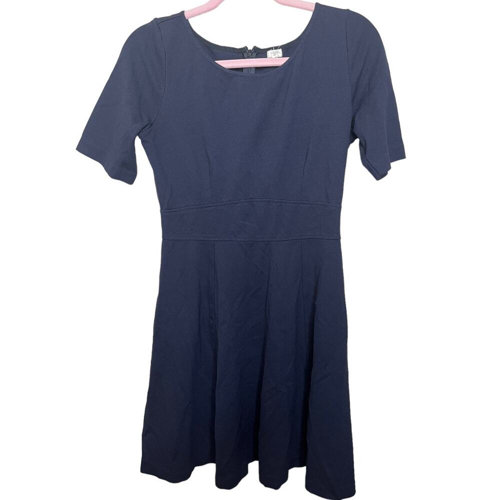 J.Crew basic dark blue short sleeve flowy thick knit ponte dress zip up back 4